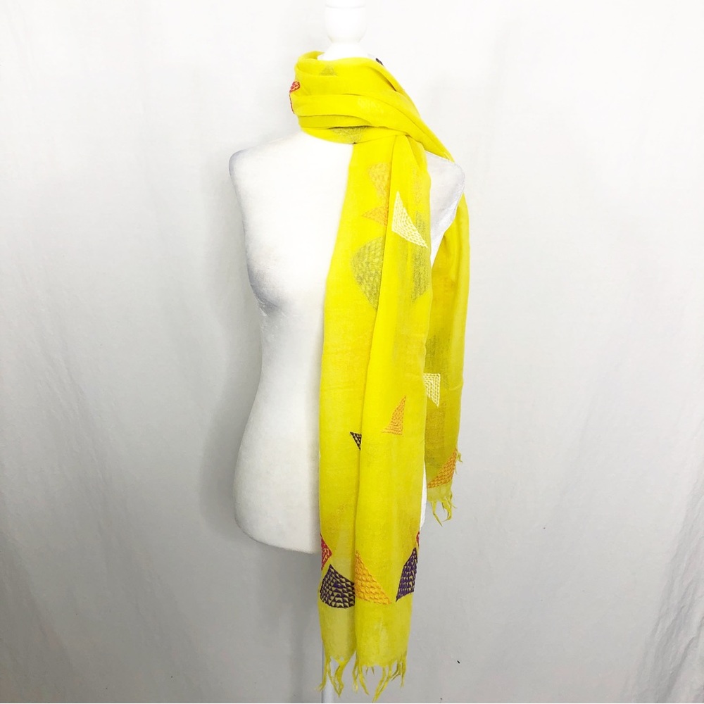 1937 Vintage Wool Scarf, Geometrical, Yellow